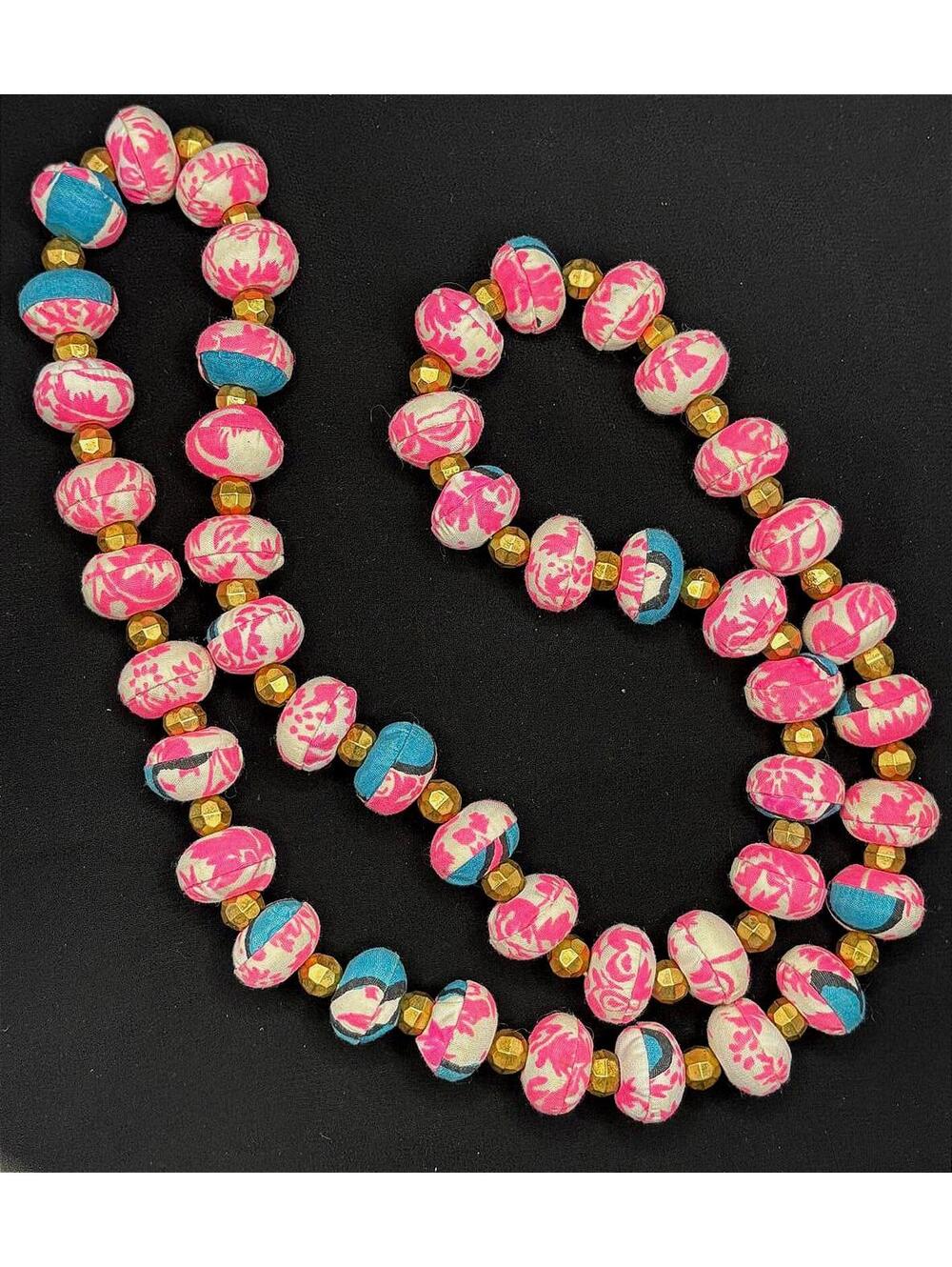Fabric Wrapped Beaded Necklace